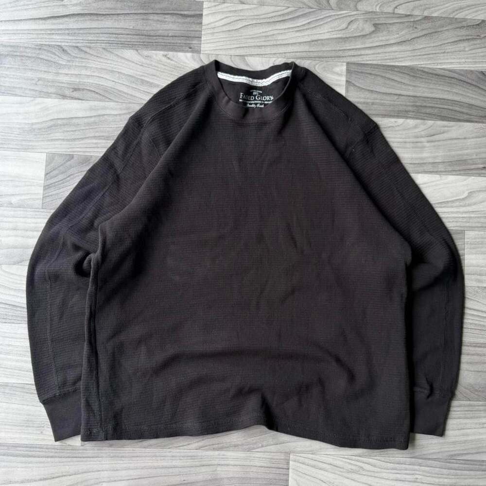 Faded Glory Vintage Y2K Black Thermal Long Sleeve Shirt